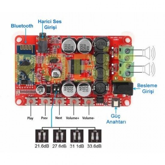 TDA7492P 2x25W Bluetooth Alıcılı Ses Amfi Modülü
