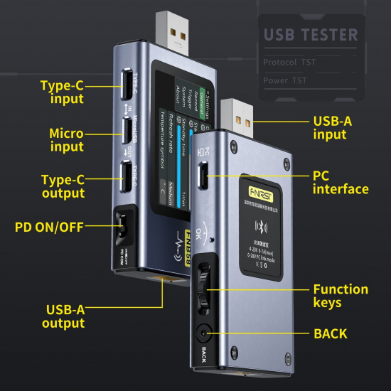 Fnirsi FNB58-BT Bluetooth USB Voltmetre Ampermetre Test Cihazı