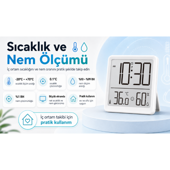 LYK CLK Dijital Termometre, Higrometre ve Saat