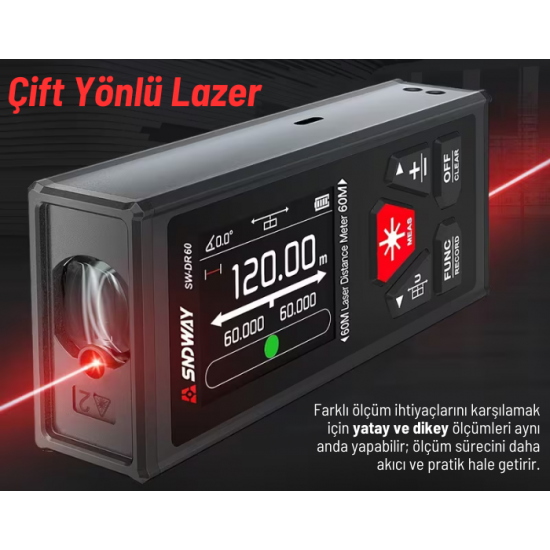 Sndway SW-DR60 Çift Yön Lazerli Lazermetre 60m+60m