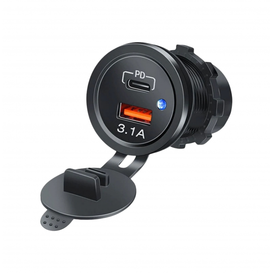 IC-266C-7 PANO TİP İKİLİ USB USB3.0 + TYPE-C SOKET 12-24V MAVİ