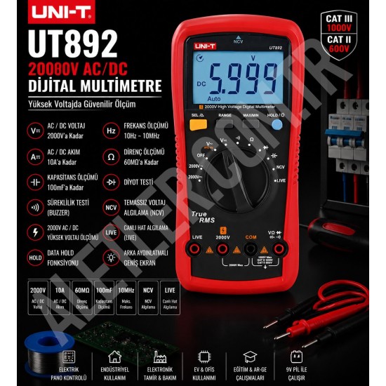 Unit UT892 2000V AC/DC Yüksek Voltajlı Dijital Multimetre