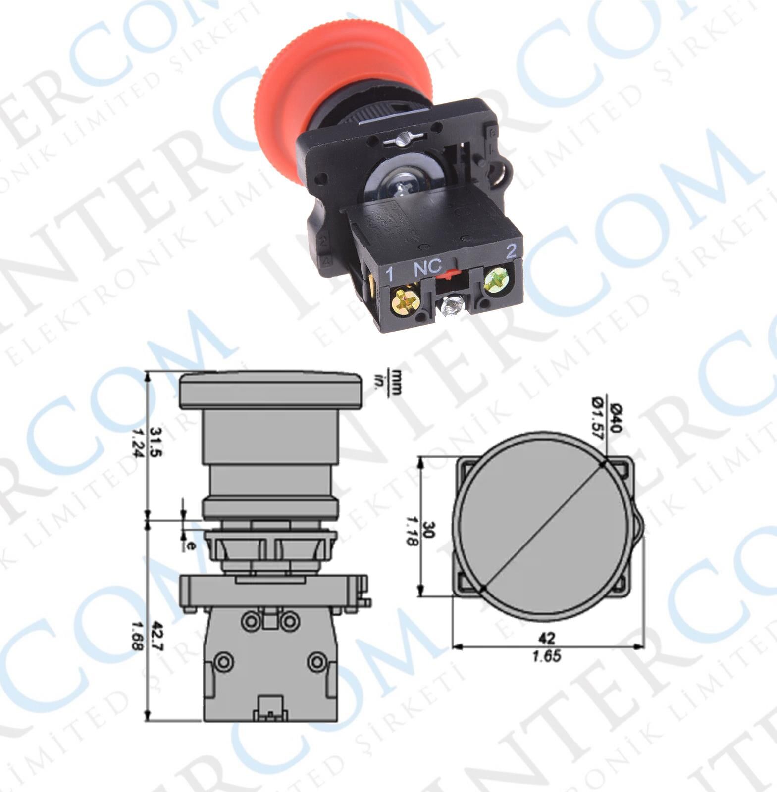 LAY5-ES542 22mm Acil-stop Bas-çevir 40mm