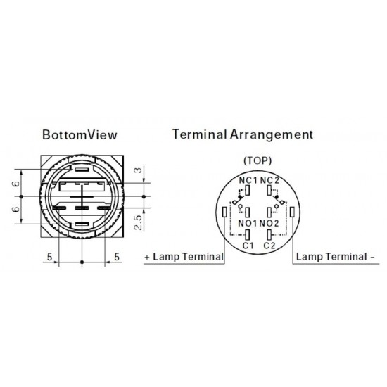 LAS1-AY-22X-31 16mm Mandal Buton ON-OFF-ON 2NO/2NC