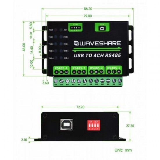USB to 4 Kanal RS485 Çevirici Waveshare