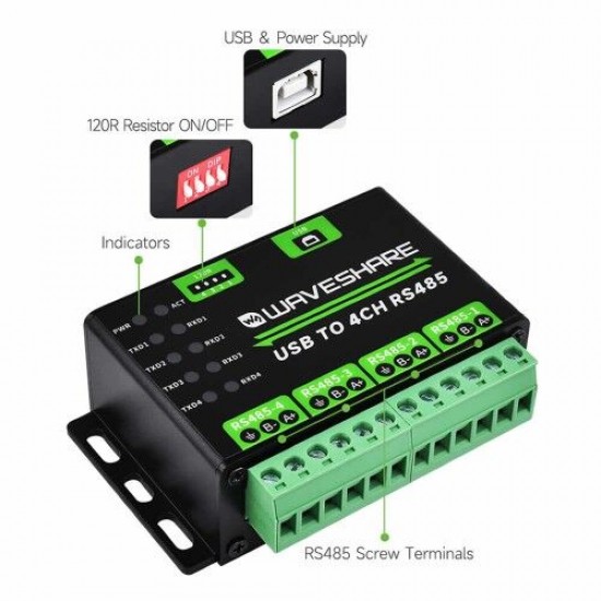 USB to 4 Kanal RS485 Çevirici Waveshare