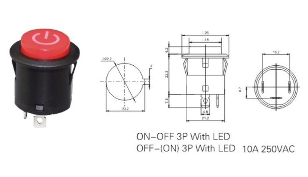 IC-180E 26mm Yaylı Rocker Buton Işıksız 'power' Simgeli