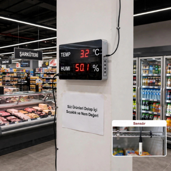 Huato CableNanoSense-18 Kablolu Büyük Sıcaklık Nem Ölçer | 3 m Sensörlü | 4,5 cm Rakam