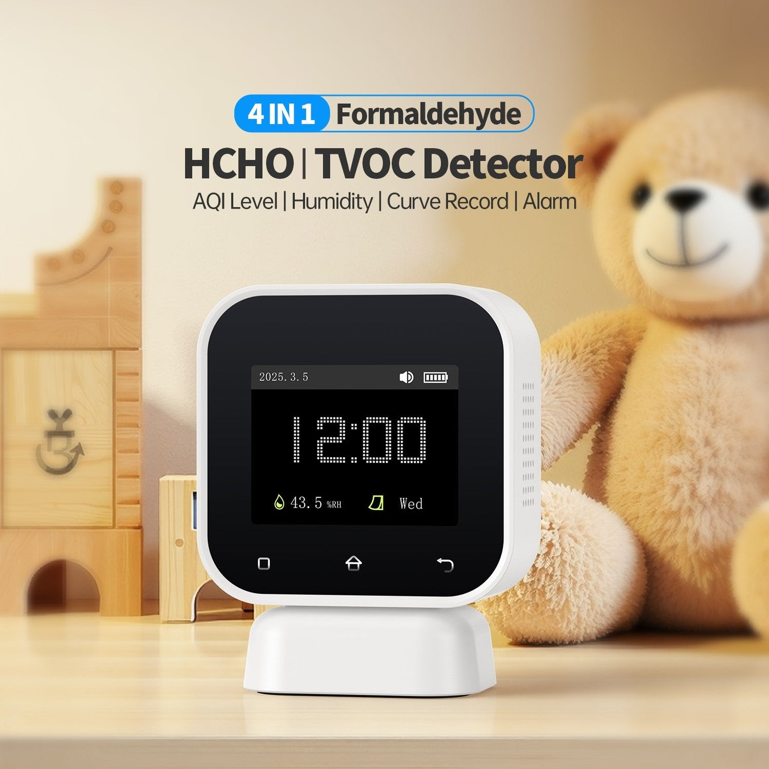 Fnirsi SFD-02 4'ü 1 Arada İç Hava Kalitesi Monitörü – Dokunmatik Ekranlı HCHO & TVOC Ölçüm Cihazı