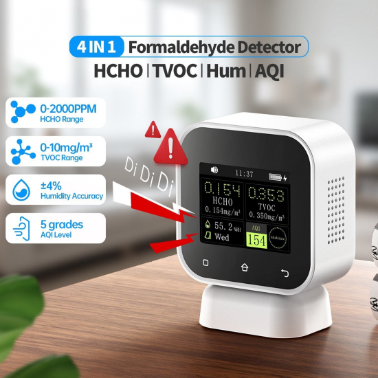 Fnirsi SFD-02 4'ü 1 Arada İç Hava Kalitesi Monitörü – Dokunmatik Ekranlı HCHO & TVOC Ölçüm Cihazı