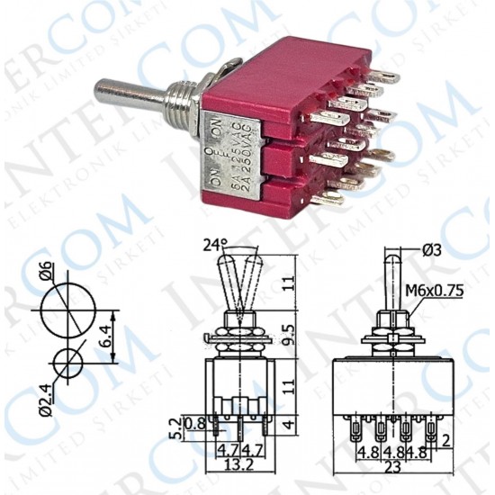 IC-148D Toggle Switch ON-OFF-ON Ø6mm MTS-403