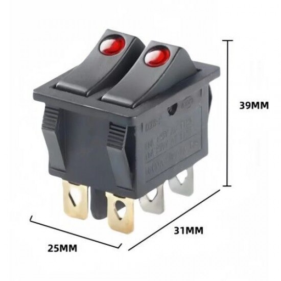 KCD3-2 6 Pin 16A 250V Ledli Çift Buton