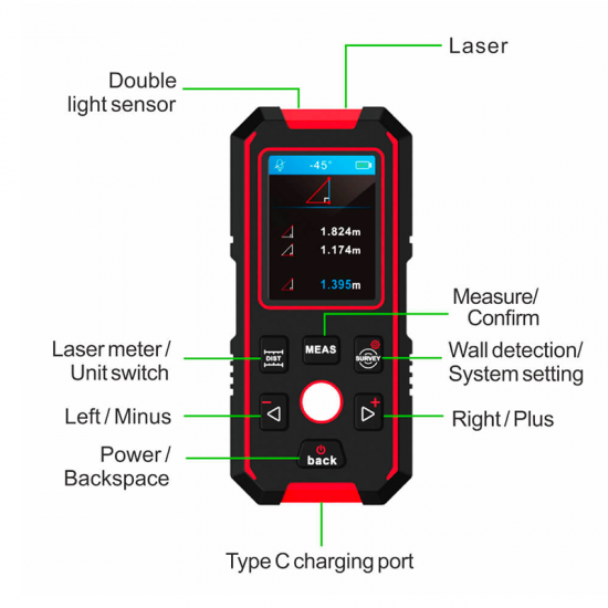 Noyafa NF-518S Çok Fonksiyonlu Duvar Tarayıcı ve Lazer Mesafe Ölçer