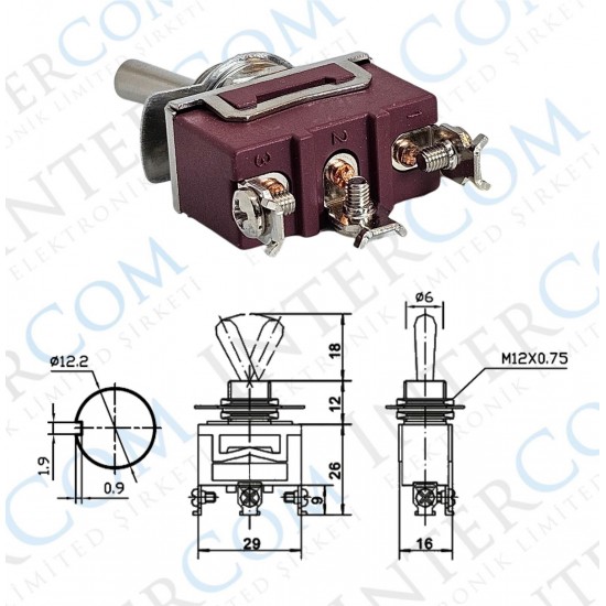 IC-152S SWION Toggle Switch 15AMP 3P ON-OFF Ø12mm XT12-B