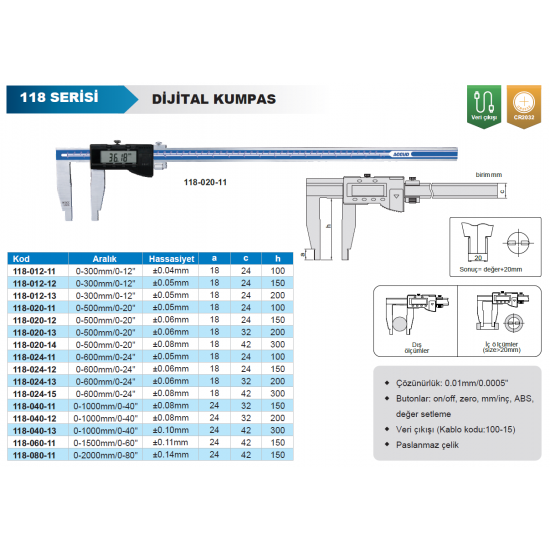 Accud 118 Dijital Kumpas - 118 Serisi