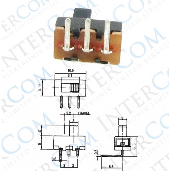 IC-206 Slide Switch ON-OFF 3P 90° PCB