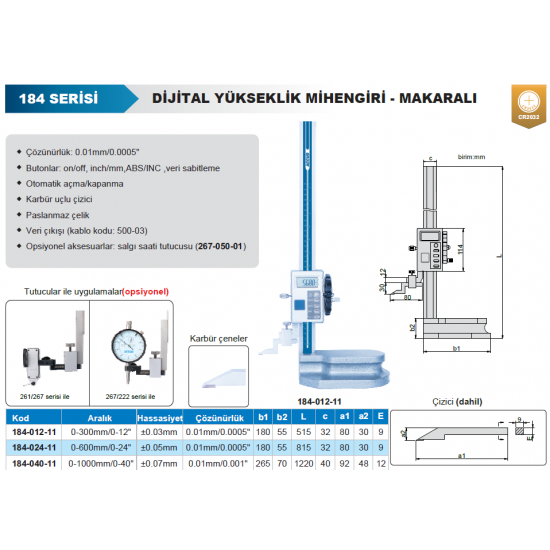 Accud 184 Makaralı Tip Dijital Yükseklik Mihengiri