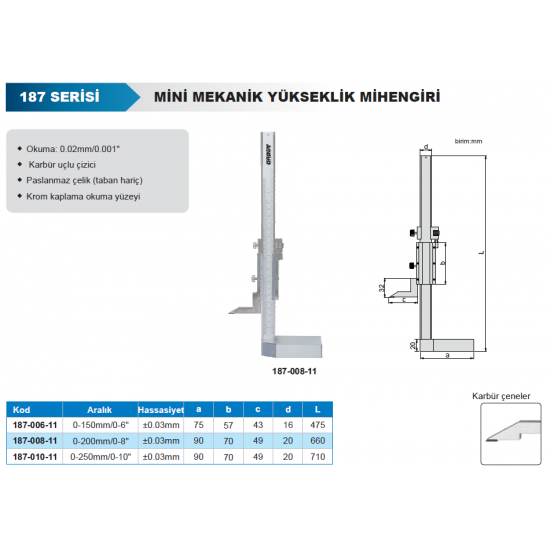 Accud 187 Mini Mekanik Yükseklik Mihengiri